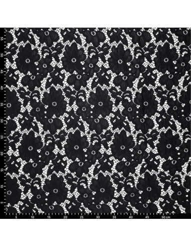 Stretch guipure stof Bloom - Zwart
