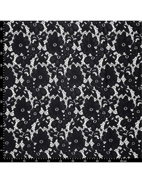 Stretch guipure stof Bloom - Zwart