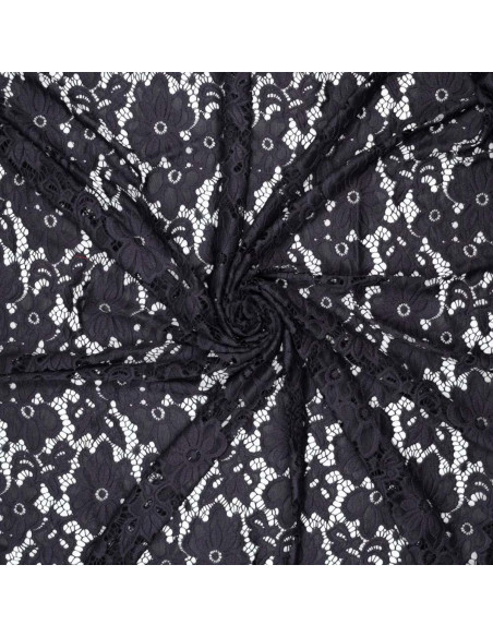 Stretch guipure stof Bloom - Marineblauw