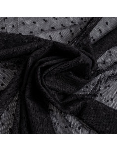 Stretch plumetis tule - Zwart