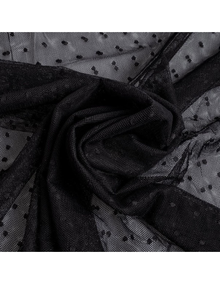 Stretch plumetis tule - Zwart