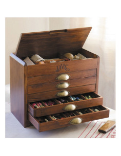 Vintage houten DMC meubel met 500 moulinés