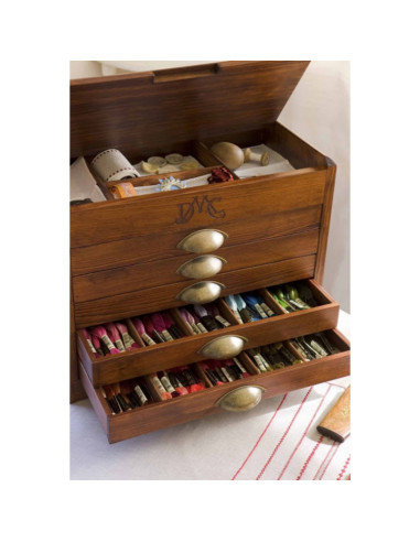 Vintage houten DMC meubel met 500 moulinés