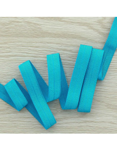 Voorgevouwen satijnen elastische biaisband 15 mm breed - Turkooisblauw