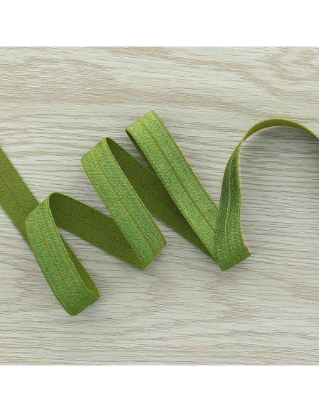 Voorgevouwen satijnen elastische biaisband 15 mm breed - Legergroen