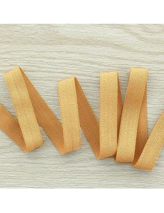 Voorgevouwen satijnen elastische biaisband 15 mm breed - Camel