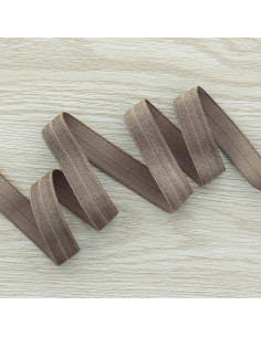 Voorgevouwen satijnen elastische biaisband 15 mm breed - Donker taupe