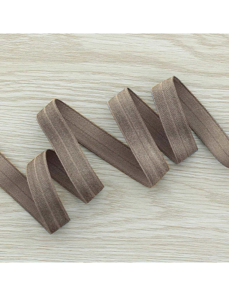 Voorgevouwen satijnen elastische biaisband 15 mm breed - Donker taupe