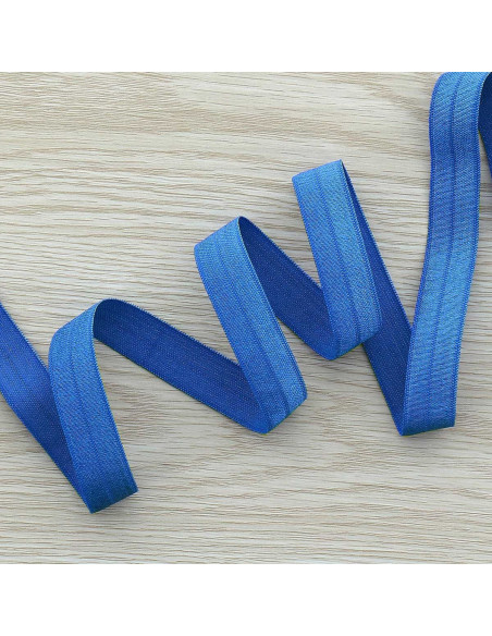 Voorgevouwen satijnen elastische biaisband 15 mm breed - Kobaltblauw