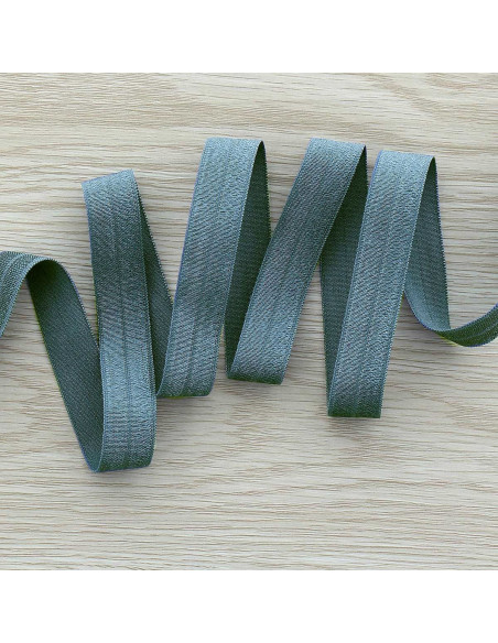 Voorgevouwen satijnen elastische biaisband 15 mm breed - Grijsblauw