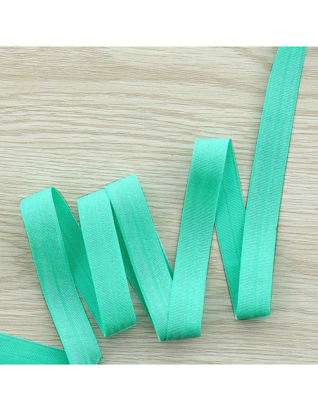 Voorgevouwen satijnen elastische biaisband 15 mm breed - Mintgroen