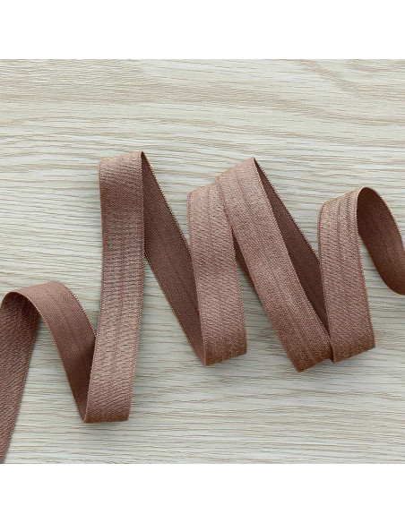 Voorgevouwen satijnen elastische biaisband 15 mm breed - Taupe