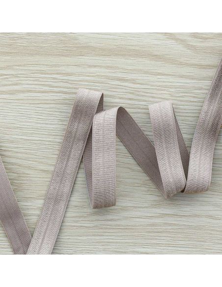 Voorgevouwen satijnen elastische biaisband 15 mm breed - Greige