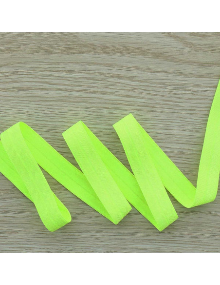 Voorgevouwen satijnen elastische biaisband 15 mm breed - Fluorgeel