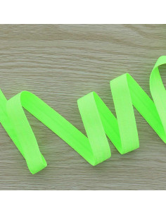 Voorgevouwen satijnen elastische biaisband 15 mm breed - Fluorescerend groen