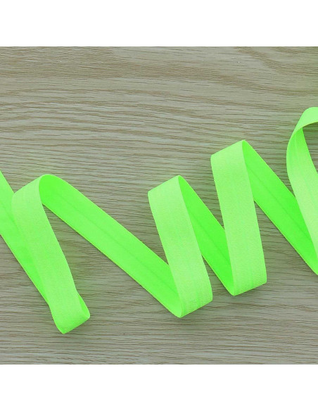 Voorgevouwen satijnen elastische biaisband 15 mm breed - Fluorescerend groen
