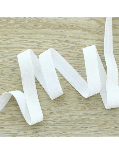 Voorgevouwen satijnen elastische biaisband 15 mm breed - Off-white