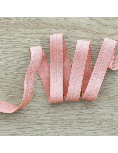 Voorgevouwen satijnen elastische biaisband 15 mm breed - Oudroze