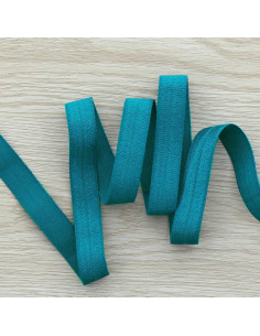 Voorgevouwen satijnen elastische biaisband 15 mm breed - Petrolblauw