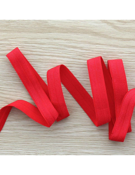 Voorgevouwen satijnen elastische biaisband 15 mm breed - Rood