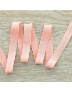 Voorgevouwen satijnen elastische biaisband 15 mm breed - Babyroze