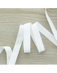 Voorgevouwen satijnen elastische biaisband 15 mm breed - Wit