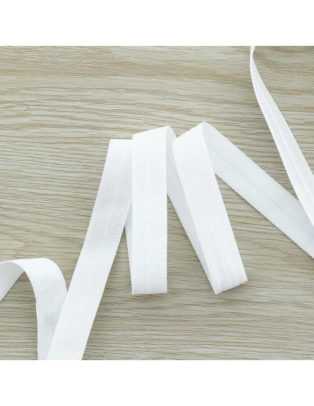 Voorgevouwen satijnen elastische biaisband 15 mm breed - Wit