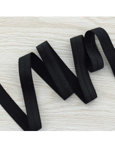 Voorgevouwen satijnen elastische biaisband 15 mm breed - Zwart