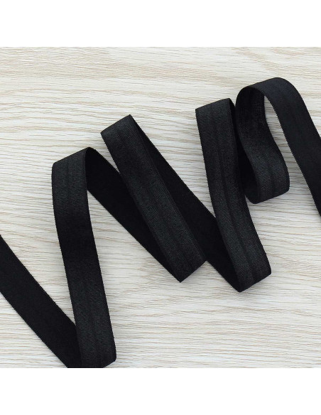 Voorgevouwen satijnen elastische biaisband 15 mm breed - Zwart