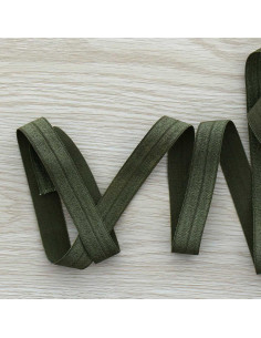 Voorgevouwen satijnen elastische biaisband 15 mm breed - Camouflagegroen