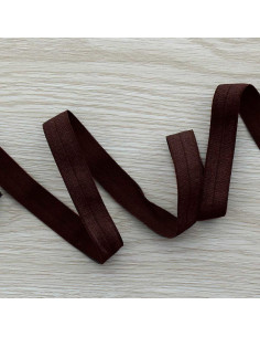 Voorgevouwen satijnen elastische biaisband 15 mm breed - Donkerbruin