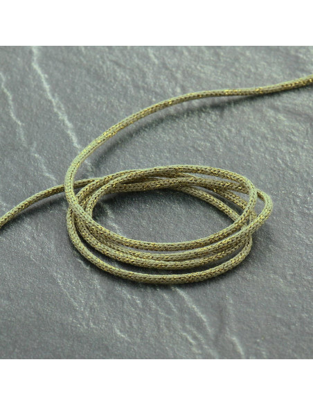 Lurex koord Saxo 2 mm - Licht kaki en goud