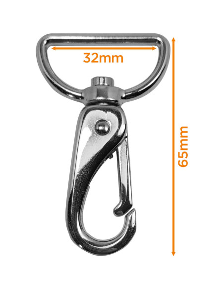 Premium metalen musketon - Zilver 65 x 32 mm