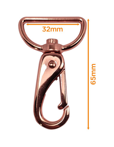 Premium metalen musketon - Roségoud 65 x 32 mm
