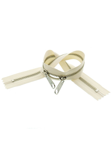 Metalen rug-aan-rug sluiting voor tassen 40 cm - Ecru en zilver