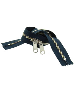 Metaalritssluiting voor tassen 40 cm - Marine en zilver 2
