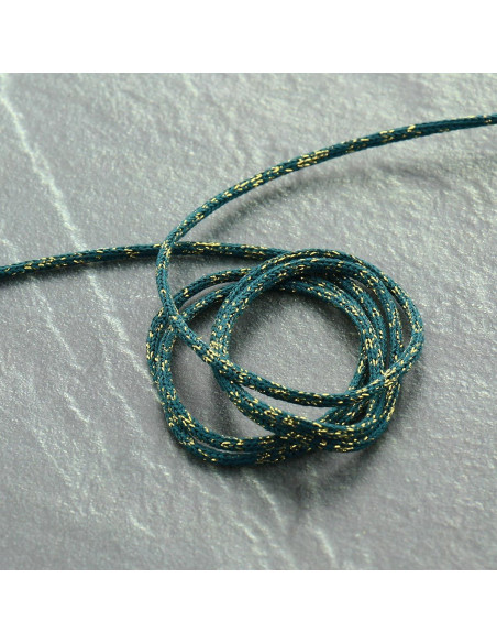 Lurex koord Saxo 2 mm - Petrolblauw en goud
