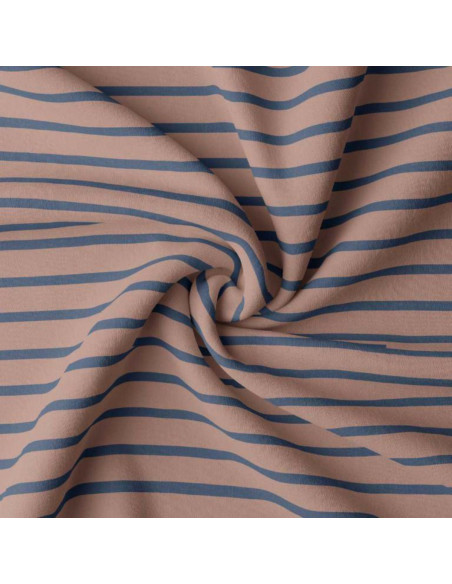 Gestreepte Bretonse jersey stof - Cassonade en indigo