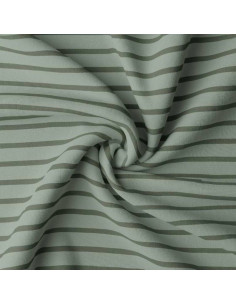 Gestreepte Bretonse jersey stof - Amandel en varen