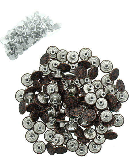 Doos met 100 jeansknopen 17mm - Koper sterren