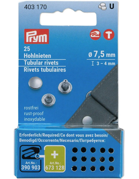 Set van 25 buisvormige klinknagels 3-4 mm zilver VARIO Creative Tool