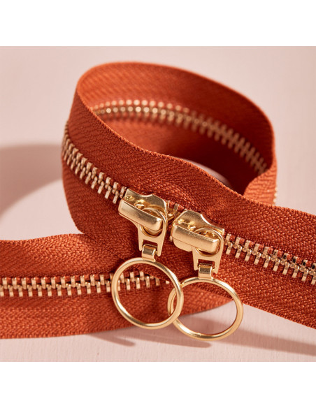 Dubbele schuifsluiting Gold en Chesnut 40 cm - Atelier Brunette