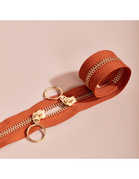 Dubbele schuifsluiting Gold en Chesnut 40 cm - Atelier Brunette