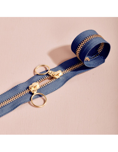 Dubbele schuifsluiting Goud en Kobalt 40 cm - Atelier Brunette