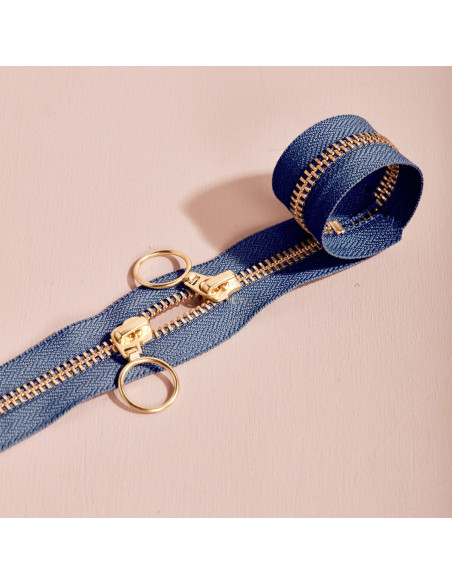 Dubbele schuifsluiting Goud en Kobalt 40 cm - Atelier Brunette