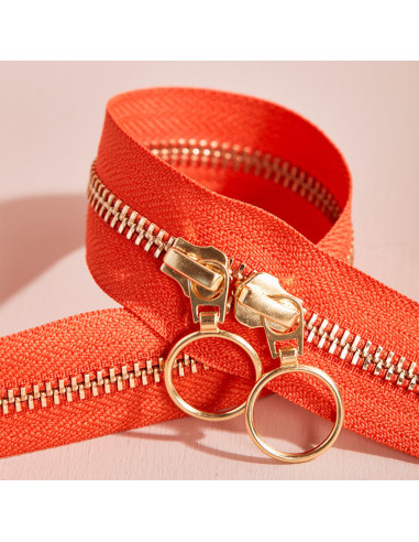 Dubbele schuifsluiting Gold en Tangerine 40 cm - Atelier Brunette