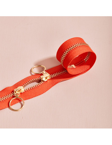 Dubbele schuifsluiting Gold en Tangerine 40 cm - Atelier Brunette
