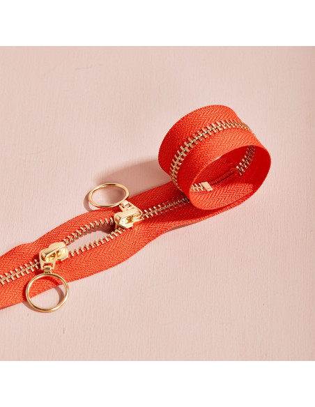 Dubbele schuifsluiting Gold en Tangerine 40 cm - Atelier Brunette