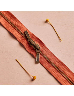 Dubbele ritssluiting Messing en Kastanje 40 cm - Atelier Brunette