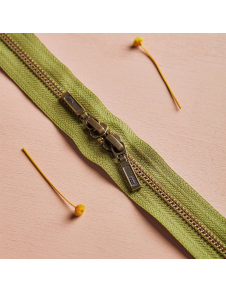 Dubbele ritssluiting Messing en Matcha Leaf 40 cm - Atelier Brunette